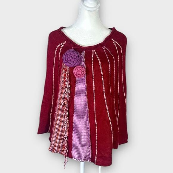 BCBGMaxAzria Poncho Coverup‎ Women's One Size Maroon Pink Wool Cashmere Knit - Picture 1 of 10